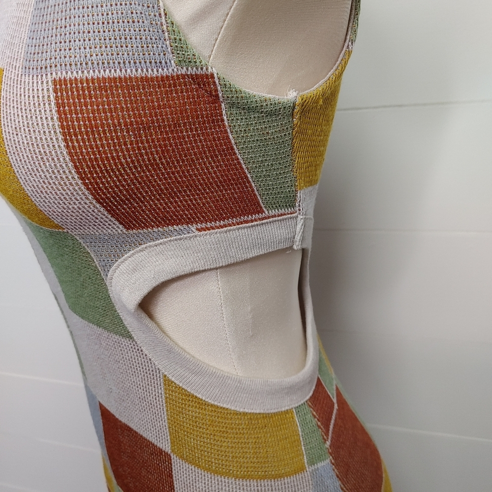 Zara Multicolor Patchwork Cutout Mini Dress — Sage, Mustard, Rust, Sky - Picture 8 of 16